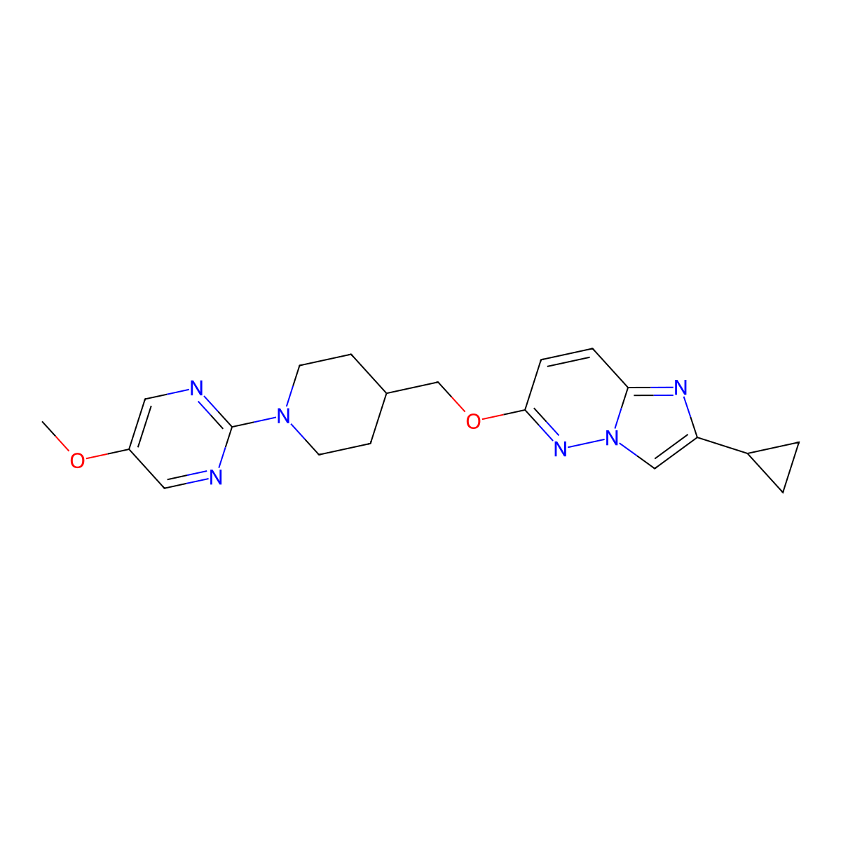 2-{4-[({2-Cyclopropylimidazo[1,2-b]pyridazin-6-yl}oxy)methyl]piperidin-1-yl}-5-methoxypyrimidine molecular structure, CAS 2549042-34-2