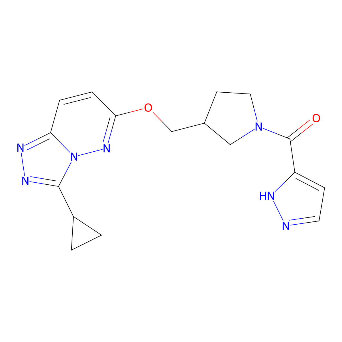 3-{3-[({3-cyclopropyl-[1,2,4]triazolo[4,3-b]pyridazin-6-yl}oxy)methyl]pyrrolidine-1-carbonyl}-1H-pyrazole molecular structure, CAS 2549042-35-3