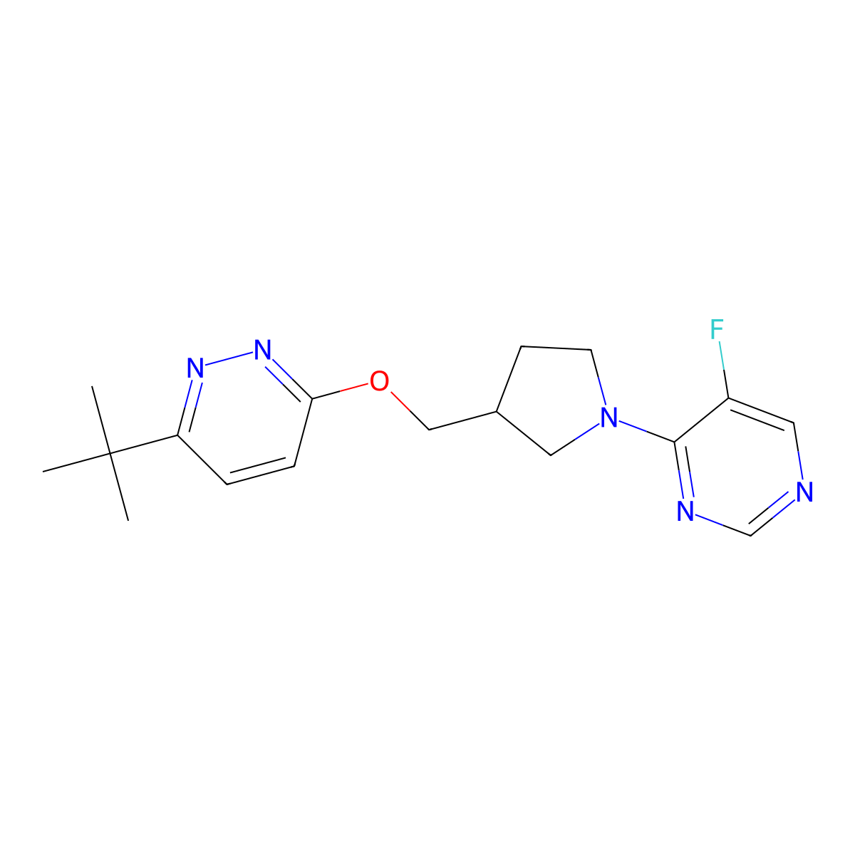4-(3-{[(6-Tert-butylpyridazin-3-yl)oxy]methyl}pyrrolidin-1-yl)-5-fluoropyrimidine molecular structure, CAS 2549042-41-1