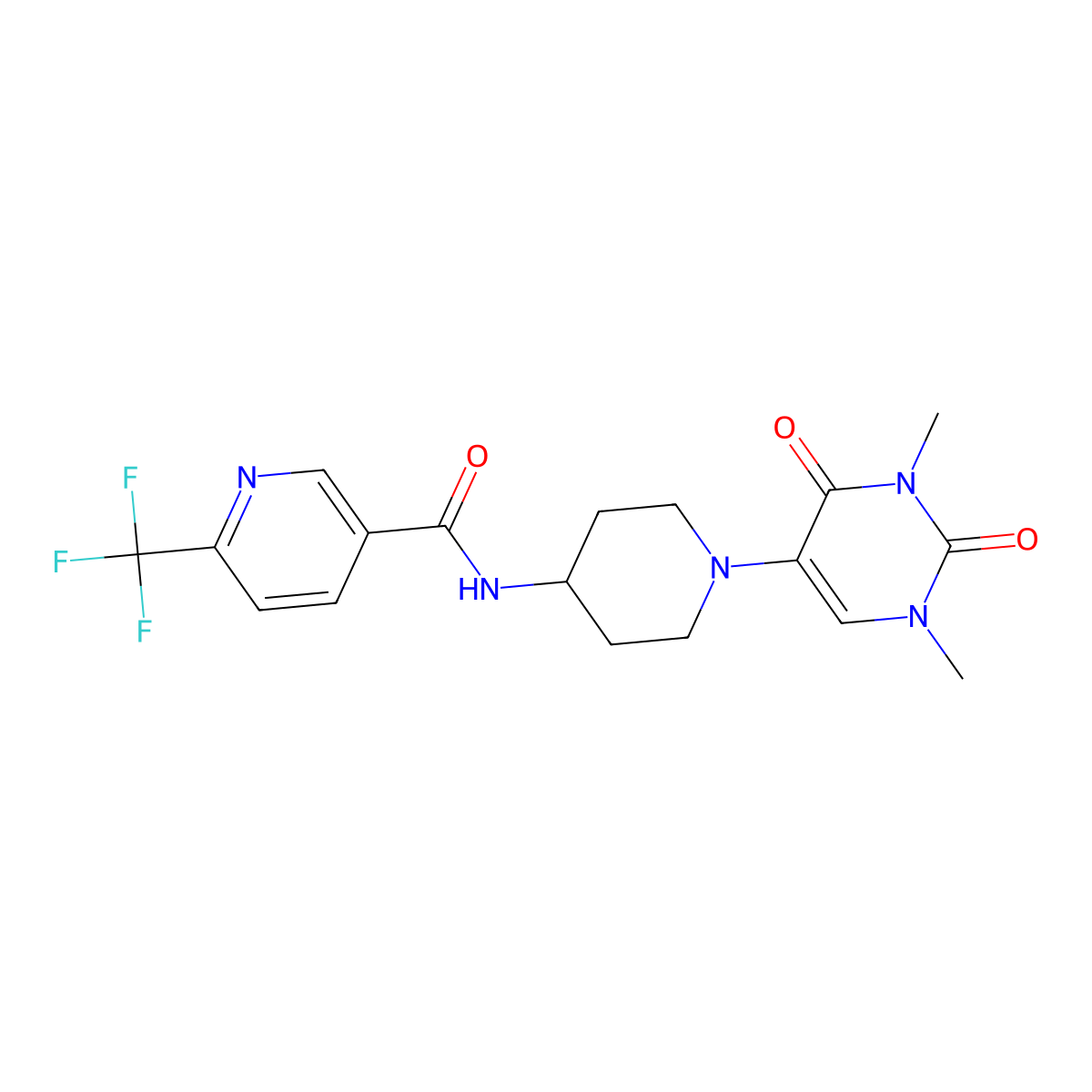 N-[1-(1,3-dimethyl-2,4-dioxo-1,2,3,4-tetrahydropyrimidin-5-yl)piperidin-4-yl]-6-(trifluoromethyl)pyridine-3-carboxamide molecular structure, CAS 2549042-42-2