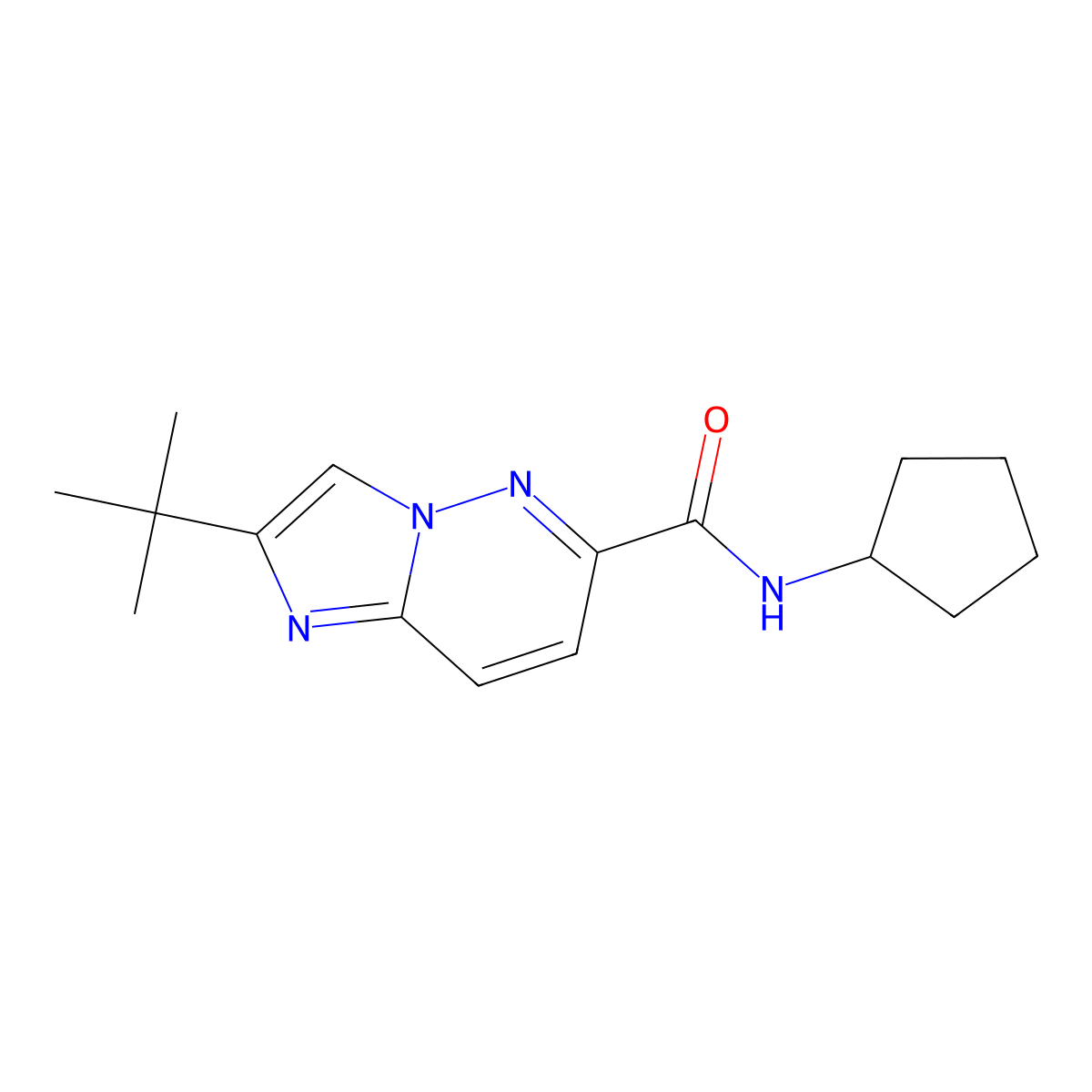 2-tert-butyl-N-cyclopentylimidazo[1,2-b]pyridazine-6-carboxamide molecular structure, CAS 2549042-46-6