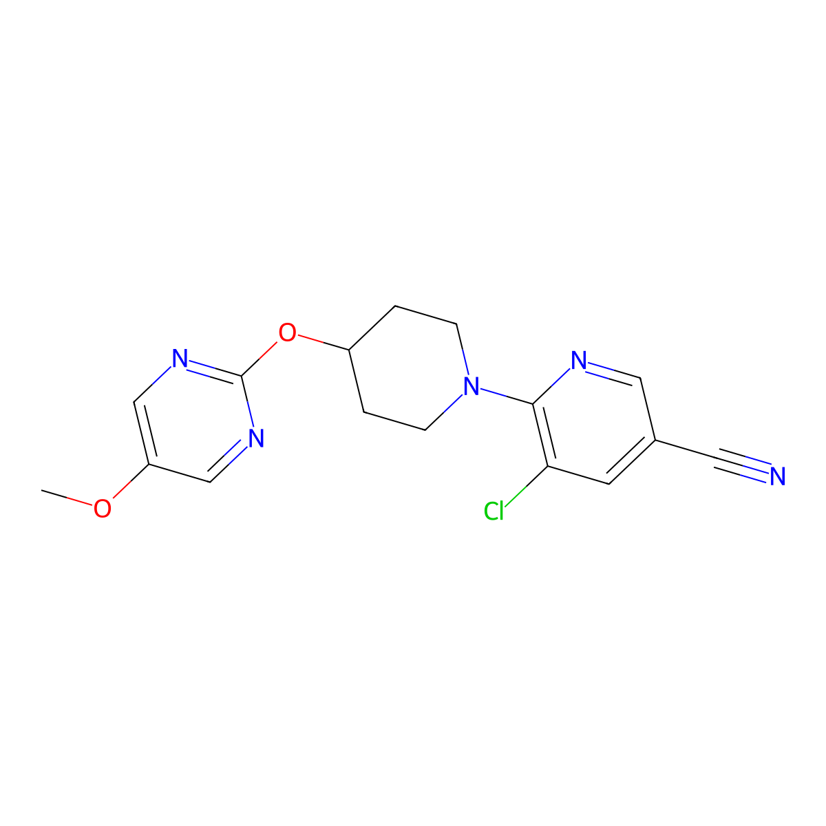 5-Chloro-6-{4-[(5-methoxypyrimidin-2-yl)oxy]piperidin-1-yl}pyridine-3-carbonitrile molecular structure, CAS 2549042-51-3