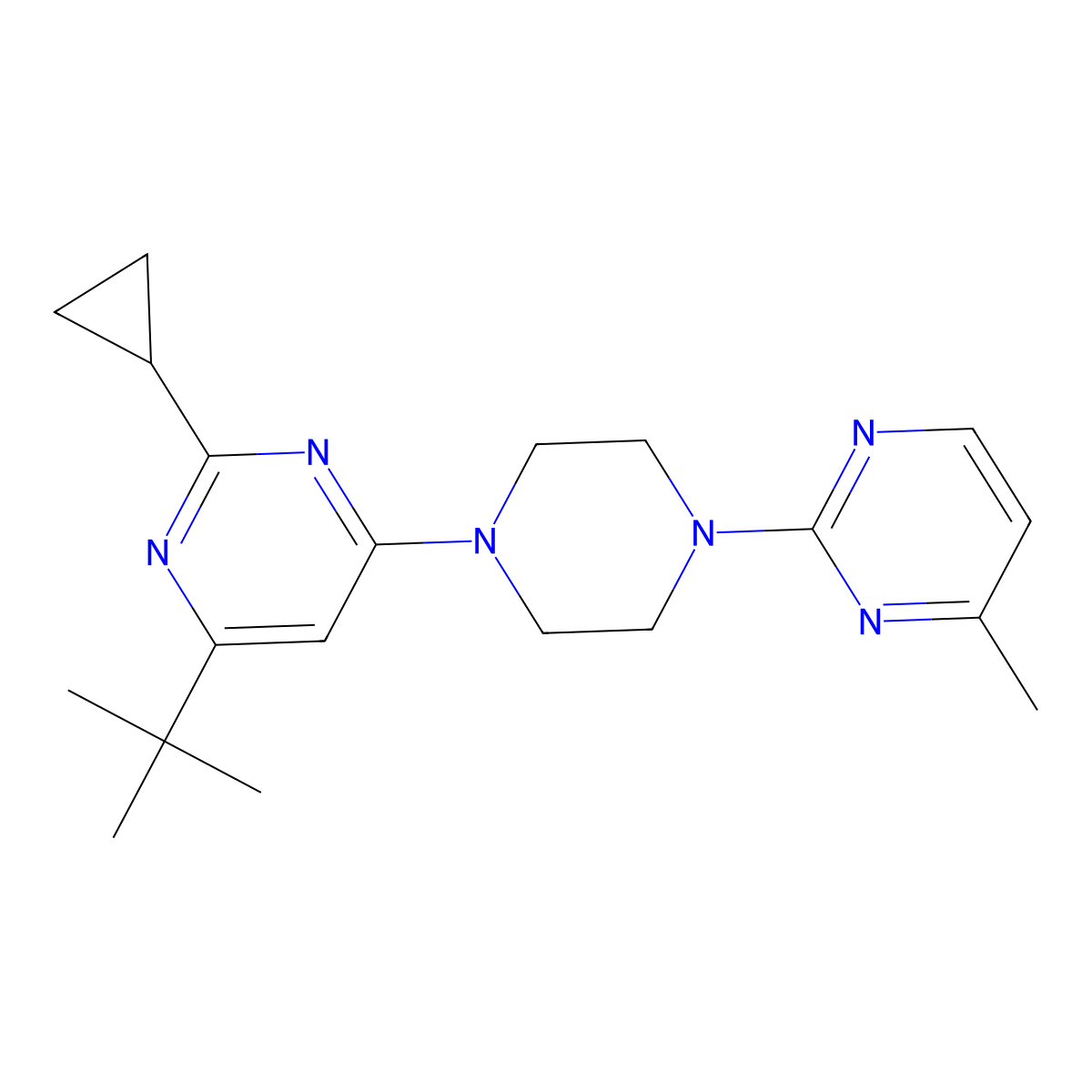4-Tert-butyl-2-cyclopropyl-6-[4-(4-methylpyrimidin-2-yl)piperazin-1-yl]pyrimidine molecular structure, CAS 2549042-56-8