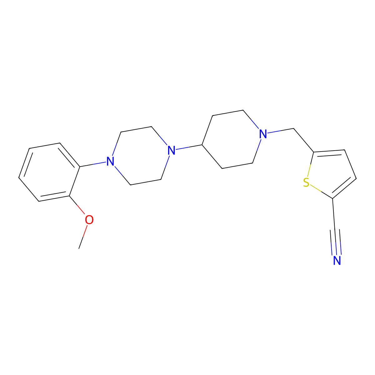 5-({4-[4-(2-Methoxyphenyl)piperazin-1-yl]piperidin-1-yl}methyl)thiophene-2-carbonitrile molecular structure, CAS 2549042-58-0