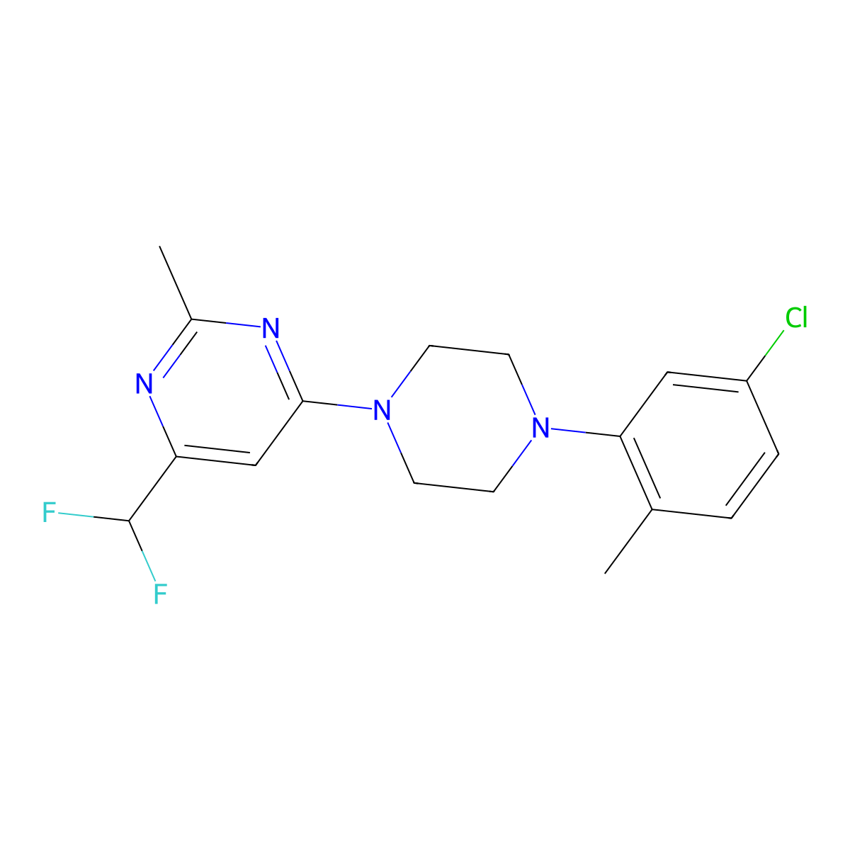 4-[4-(5-Chloro-2-methylphenyl)piperazin-1-yl]-6-(difluoromethyl)-2-methylpyrimidine molecular structure, CAS 2549042-60-4