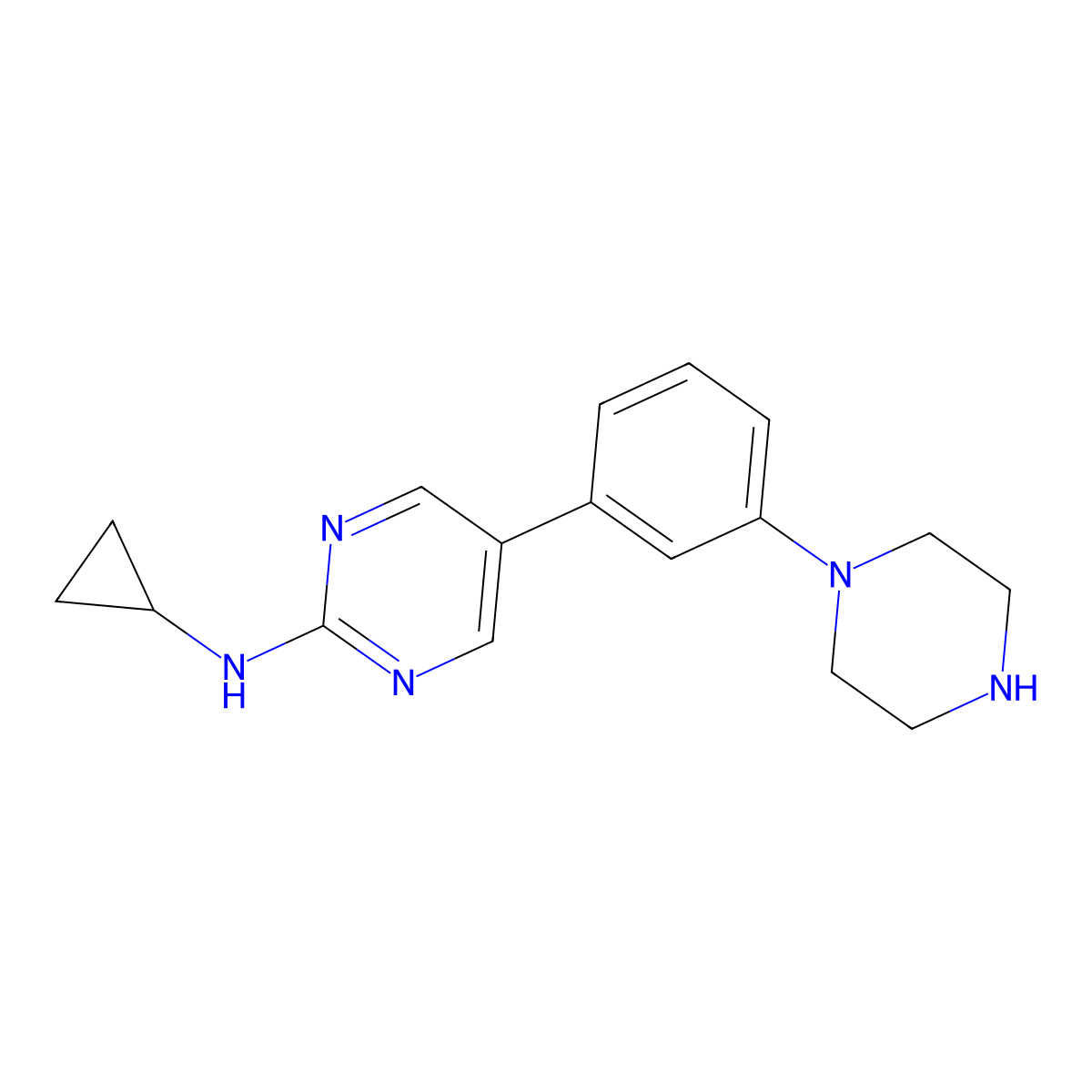 N-cyclopropyl-5-[3-(piperazin-1-yl)phenyl]pyrimidin-2-amine molecular structure, CAS 2549042-61-5