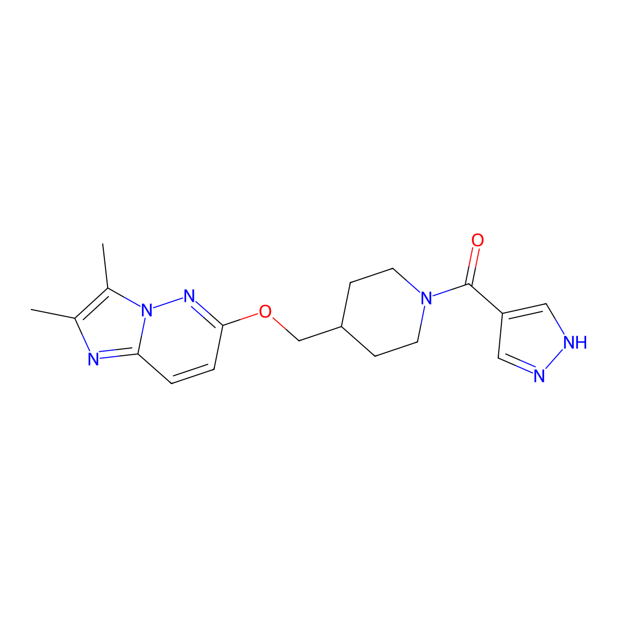 4-[({2,3-dimethylimidazo[1,2-b]pyridazin-6-yl}oxy)methyl]-1-(1H-pyrazole-4-carbonyl)piperidine molecular structure, CAS 2549042-63-7