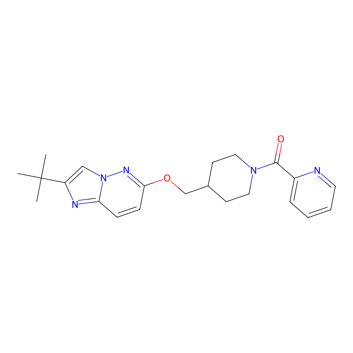 2-{4-[({2-Tert-butylimidazo[1,2-b]pyridazin-6-yl}oxy)methyl]piperidine-1-carbonyl}pyridine molecular structure, CAS 2549042-72-8