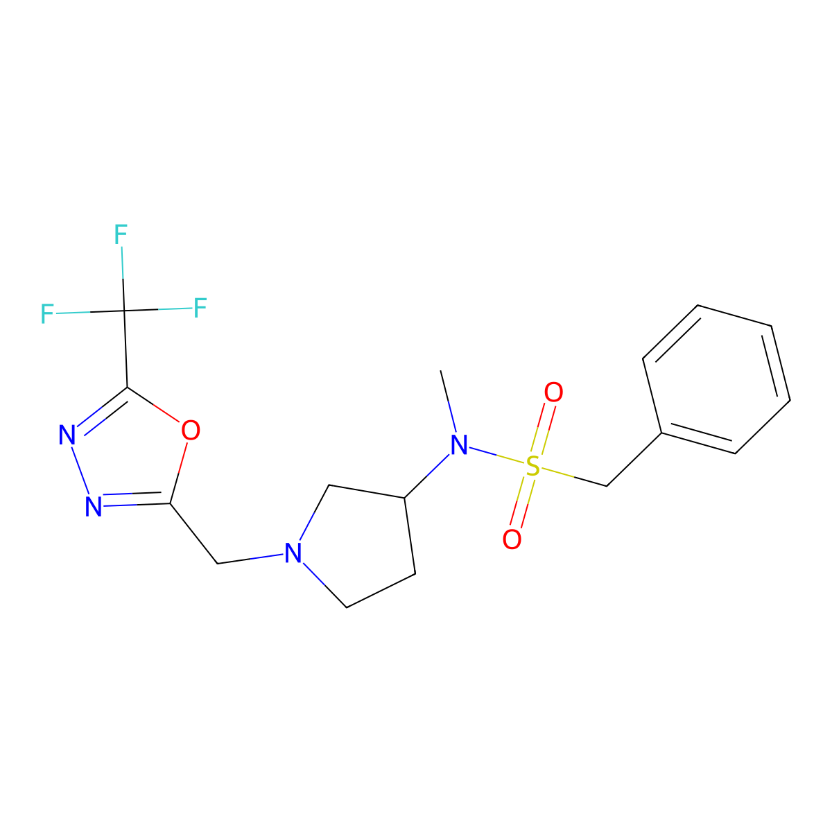 N-methyl-1-phenyl-N-(1-{[5-(trifluoromethyl)-1,3,4-oxadiazol-2-yl]methyl}pyrrolidin-3-yl)methanesulfonamide molecular structure, CAS 2549042-76-2