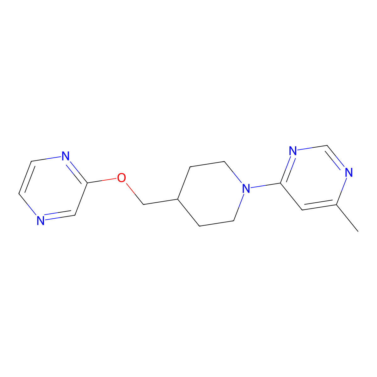 4-Methyl-6-{4-[(pyrazin-2-yloxy)methyl]piperidin-1-yl}pyrimidine molecular structure, CAS 2549042-78-4