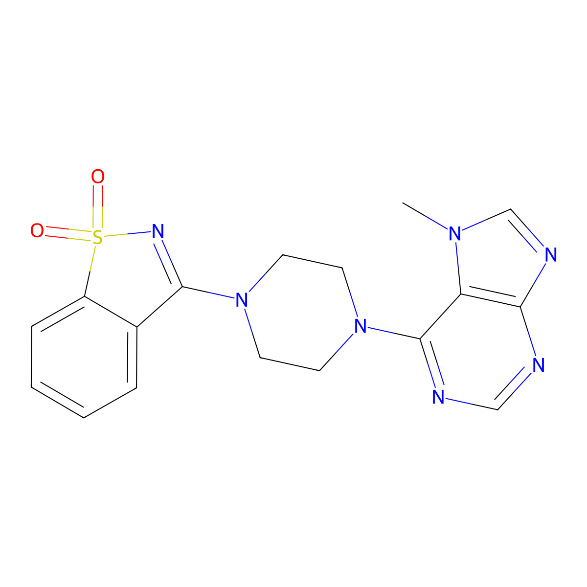 3-[4-(7-methyl-7H-purin-6-yl)piperazin-1-yl]-1lambda6,2-benzothiazole-1,1-dione molecular structure, CAS 2549042-91-1