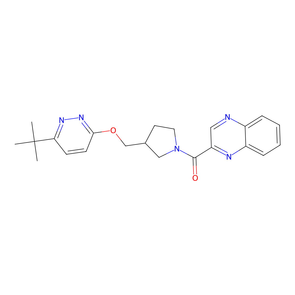 2-(3-{[(6-Tert-butylpyridazin-3-yl)oxy]methyl}pyrrolidine-1-carbonyl)quinoxaline molecular structure, CAS 2549042-96-6