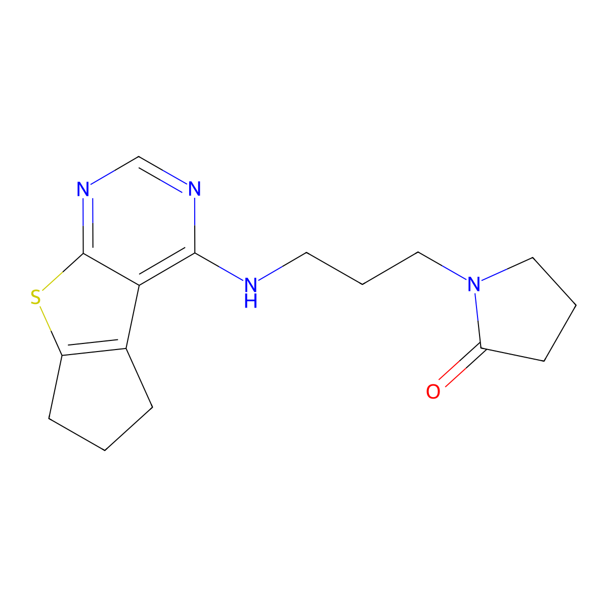 1-[3-({7-Thia-9,11-diazatricyclo[6.4.0.0^{2,6}]dodeca-1(8),2(6),9,11-tetraen-12-yl}amino)propyl]pyrrolidin-2-one molecular structure, CAS 2549042-97-7