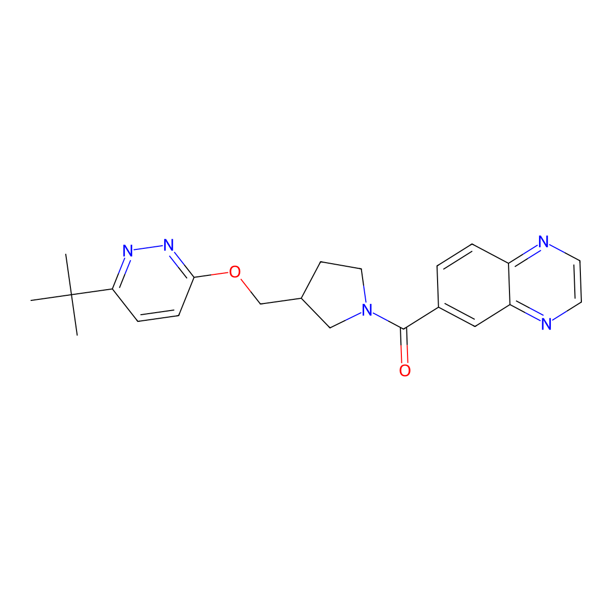 6-(3-{[(6-Tert-butylpyridazin-3-yl)oxy]methyl}pyrrolidine-1-carbonyl)quinoxaline molecular structure, CAS 2549042-99-9