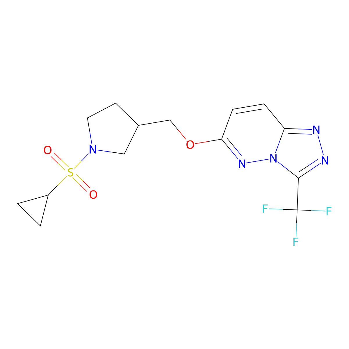 1-(Cyclopropanesulfonyl)-3-({[3-(trifluoromethyl)-[1,2,4]triazolo[4,3-b]pyridazin-6-yl]oxy}methyl)pyrrolidine molecular structure, CAS 2549043-00-5