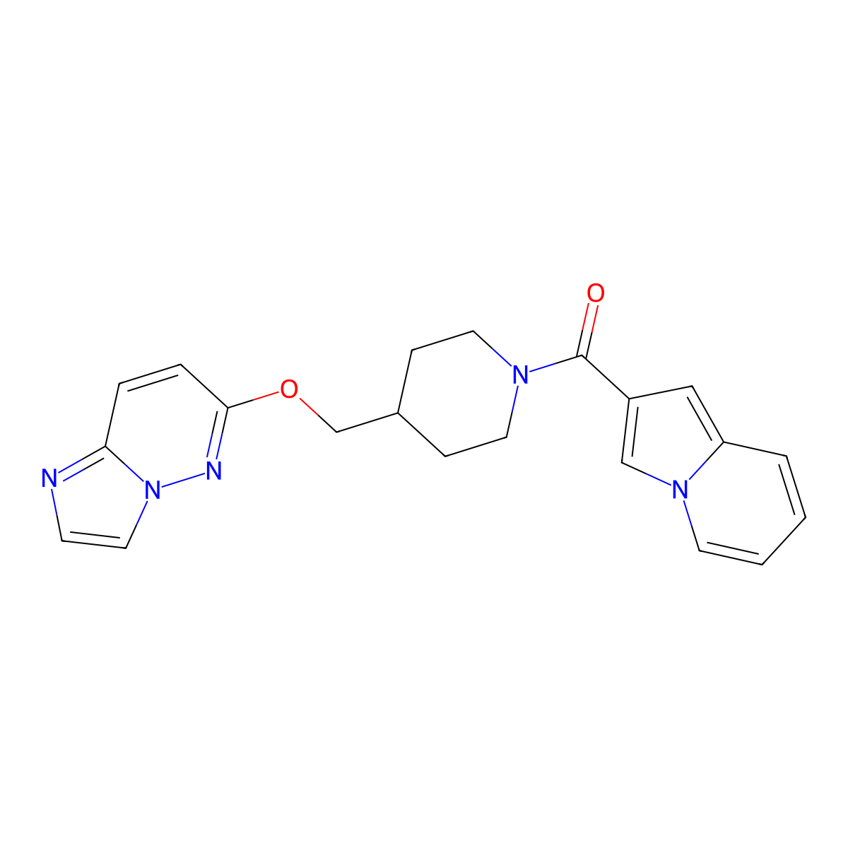 2-[4-({Imidazo[1,2-b]pyridazin-6-yloxy}methyl)piperidine-1-carbonyl]indolizine molecular structure, CAS 2549043-01-6