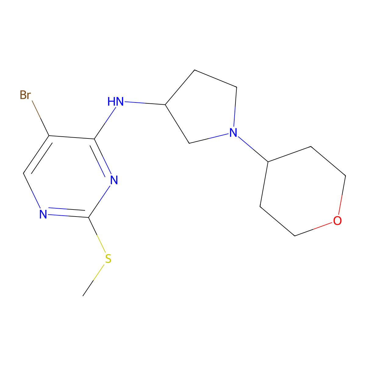 5-bromo-2-(methylsulfanyl)-N-[1-(oxan-4-yl)pyrrolidin-3-yl]pyrimidin-4-amine molecular structure, CAS 2549043-03-8