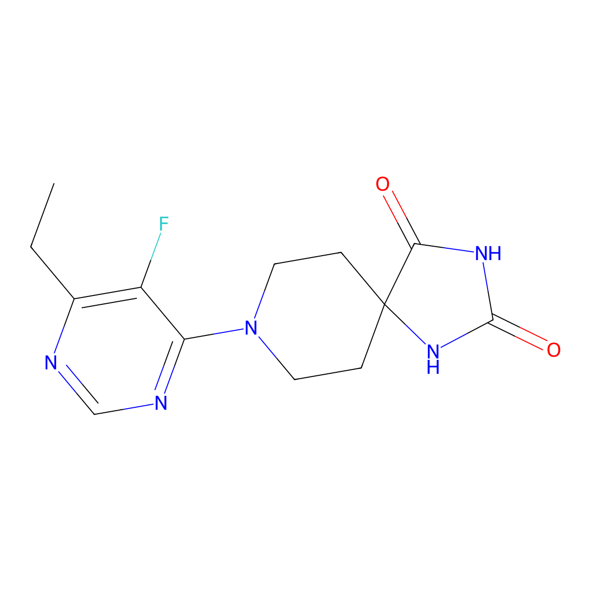8-(6-Ethyl-5-fluoropyrimidin-4-yl)-1,3,8-triazaspiro[4.5]decane-2,4-dione molecular structure, CAS 2549043-05-0