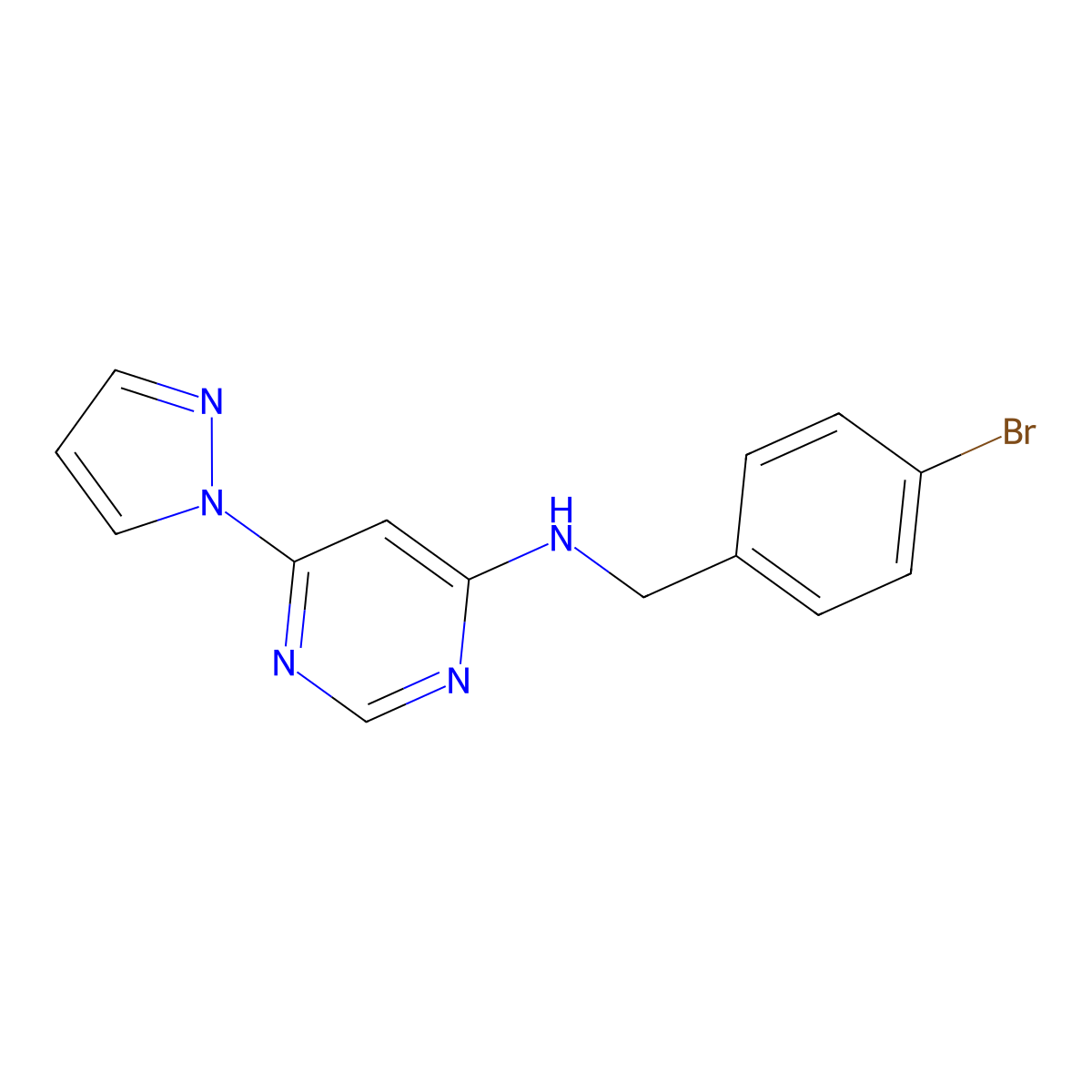 N-[(4-bromophenyl)methyl]-6-(1H-pyrazol-1-yl)pyrimidin-4-amine molecular structure, CAS 2549043-06-1