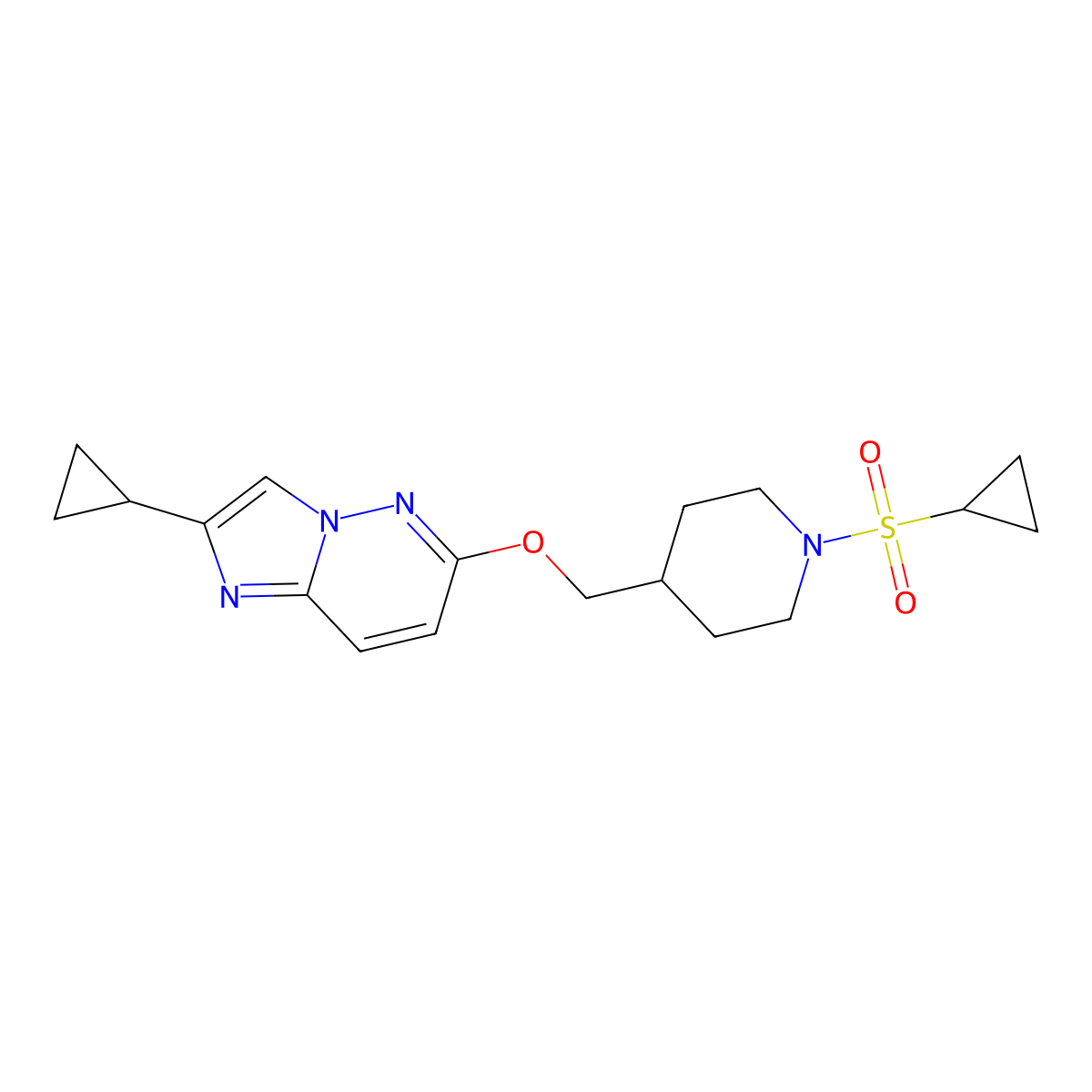 1-(Cyclopropanesulfonyl)-4-[({2-cyclopropylimidazo[1,2-b]pyridazin-6-yl}oxy)methyl]piperidine molecular structure, CAS 2549043-10-7