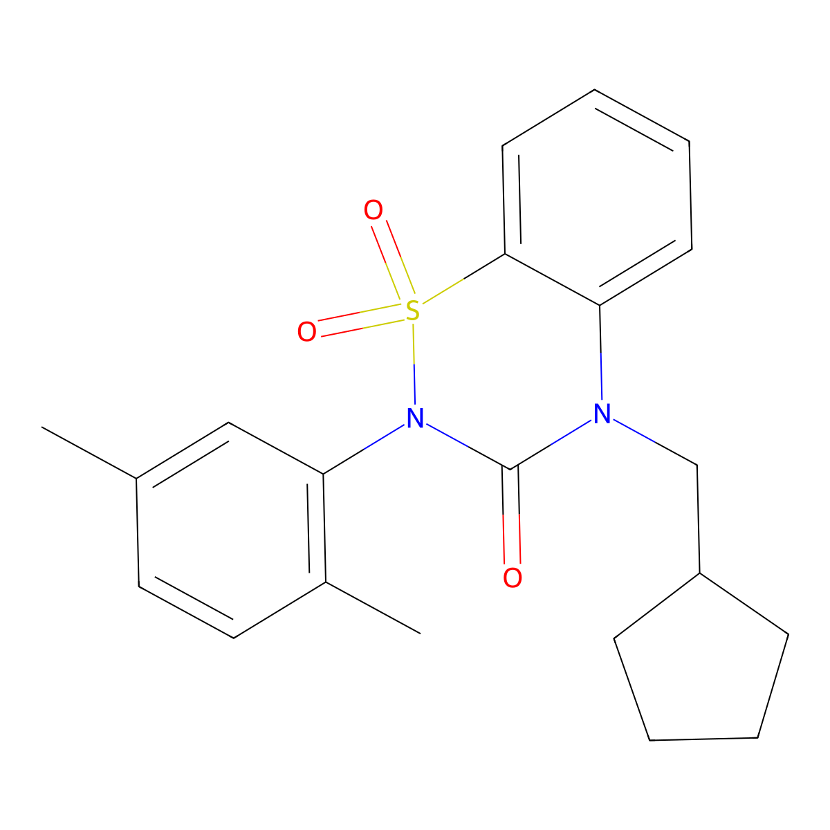 4-(cyclopentylmethyl)-2-(2,5-dimethylphenyl)-3,4-dihydro-2H-1lambda6,2,4-benzothiadiazine-1,1,3-trione molecular structure, CAS 2549043-14-1
