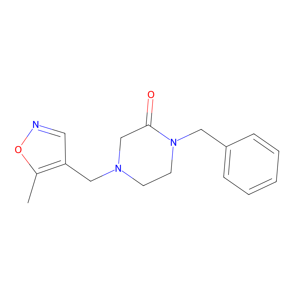 1-Benzyl-4-[(5-methyl-1,2-oxazol-4-yl)methyl]piperazin-2-one molecular structure, CAS 2549043-15-2