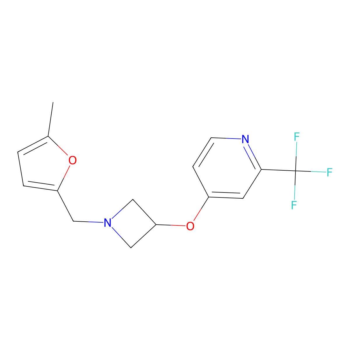 4-({1-[(5-Methylfuran-2-yl)methyl]azetidin-3-yl}oxy)-2-(trifluoromethyl)pyridine molecular structure, CAS 2549043-16-3