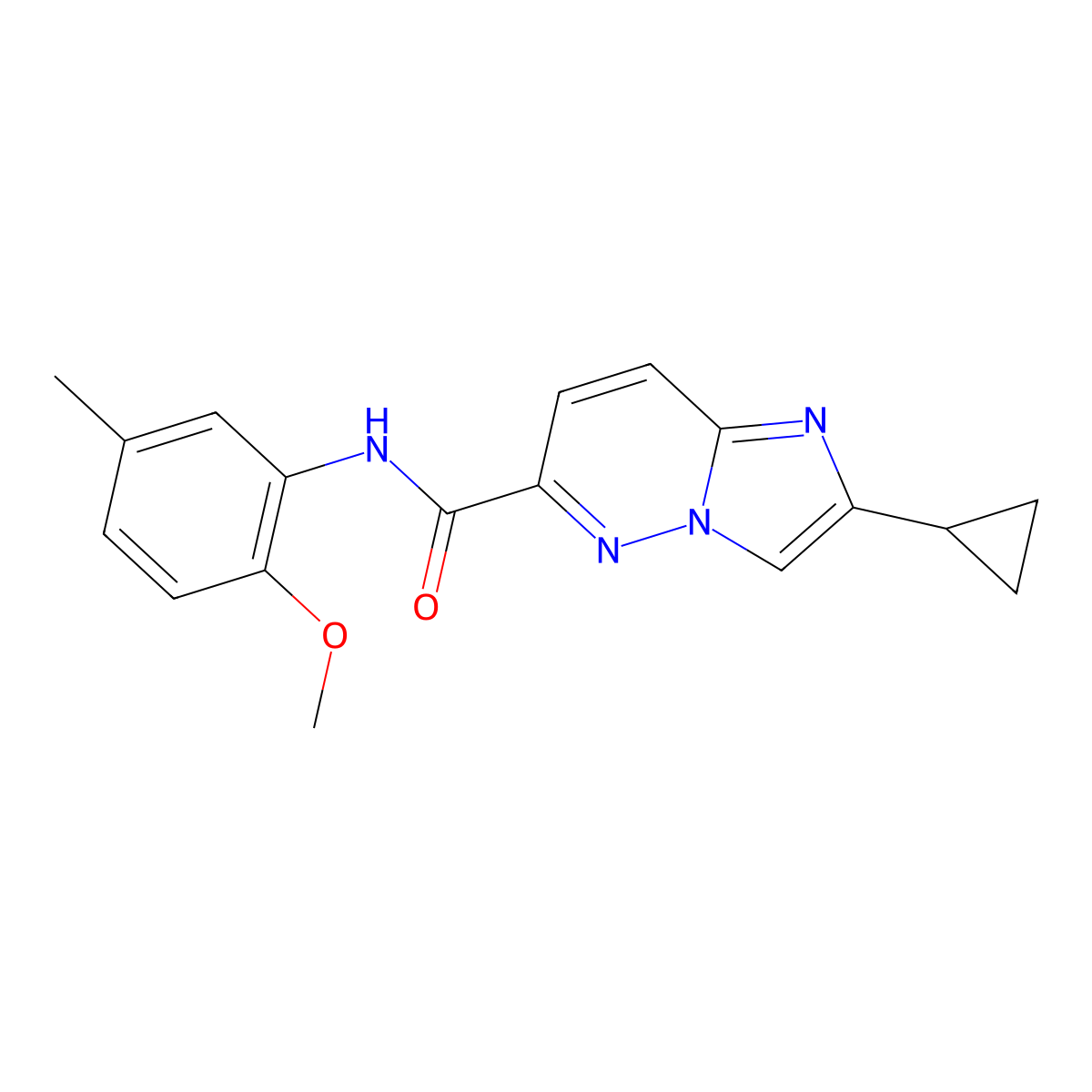 2-cyclopropyl-N-(2-methoxy-5-methylphenyl)imidazo[1,2-b]pyridazine-6-carboxamide molecular structure, CAS 2549043-17-4