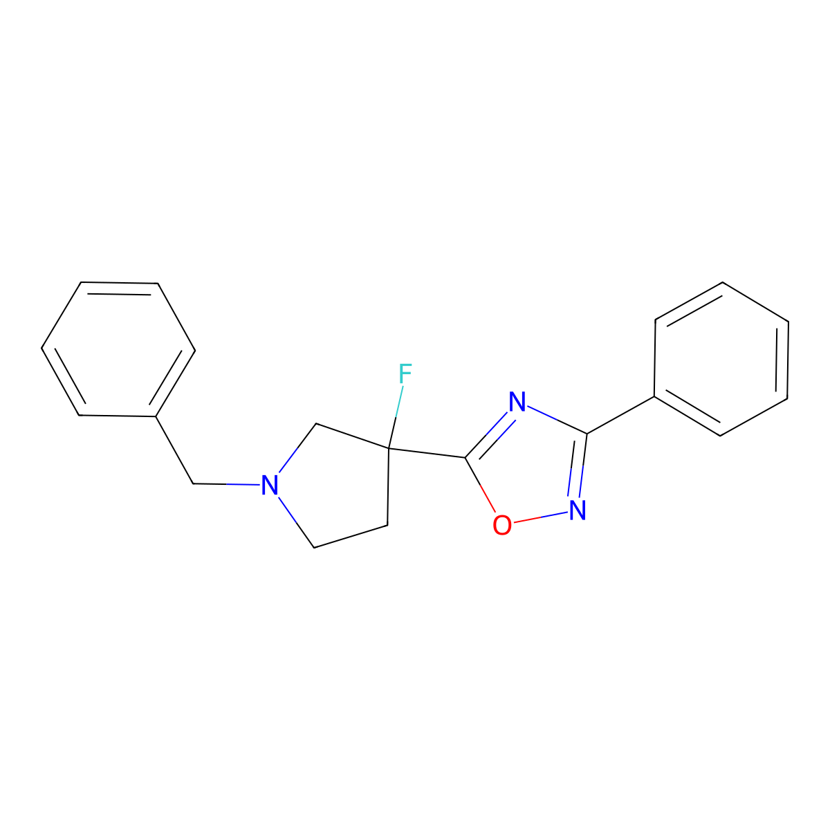 5-(1-Benzyl-3-fluoropyrrolidin-3-yl)-3-phenyl-1,2,4-oxadiazole molecular structure, CAS 2549043-18-5