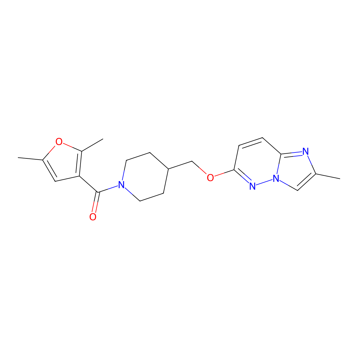 1-(2,5-Dimethylfuran-3-carbonyl)-4-[({2-methylimidazo[1,2-b]pyridazin-6-yl}oxy)methyl]piperidine molecular structure, CAS 2549043-25-4