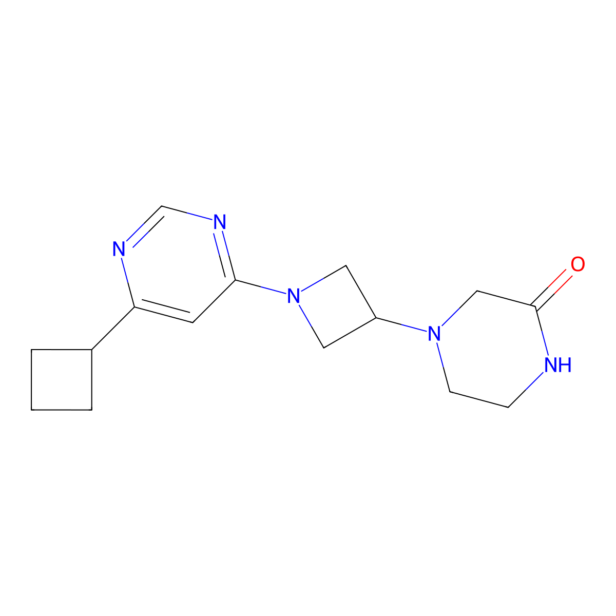 4-[1-(6-Cyclobutylpyrimidin-4-yl)azetidin-3-yl]piperazin-2-one molecular structure, CAS 2549043-28-7
