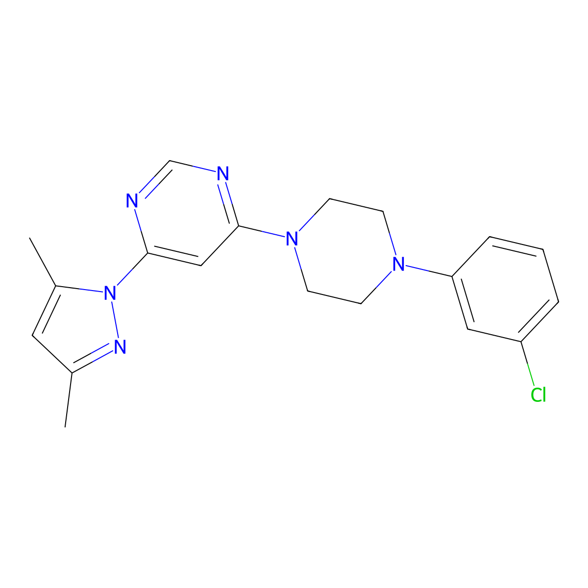 4-[4-(3-chlorophenyl)piperazin-1-yl]-6-(3,5-dimethyl-1H-pyrazol-1-yl)pyrimidine molecular structure, CAS 2549043-29-8