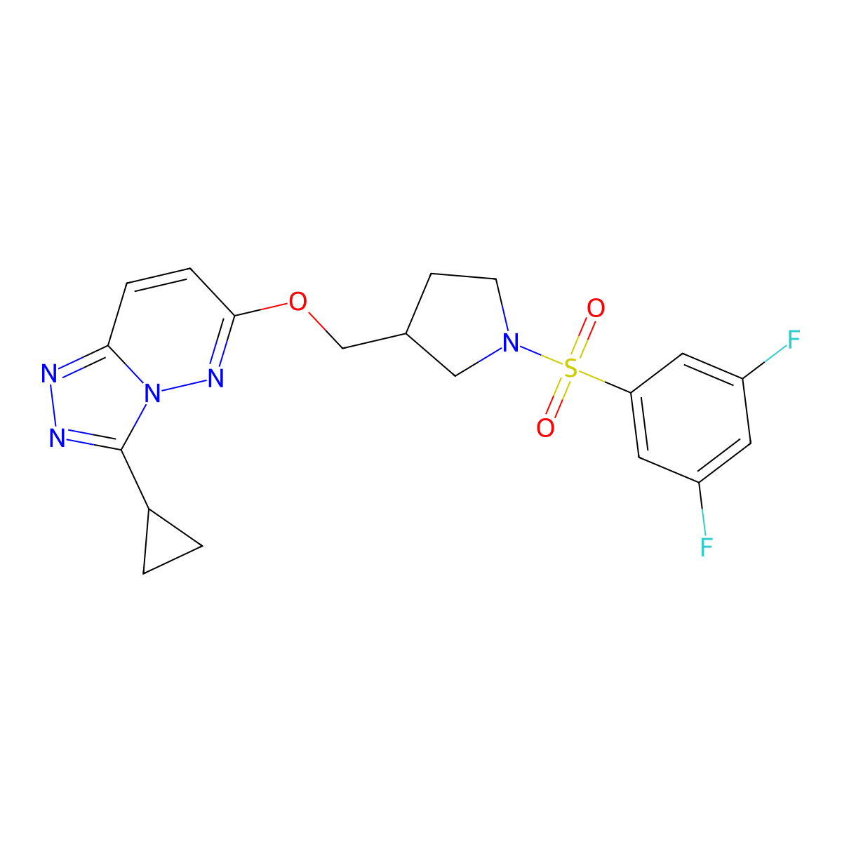 3-[({3-Cyclopropyl-[1,2,4]triazolo[4,3-b]pyridazin-6-yl}oxy)methyl]-1-(3,5-difluorobenzenesulfonyl)pyrrolidine molecular structure, CAS 2549043-42-5