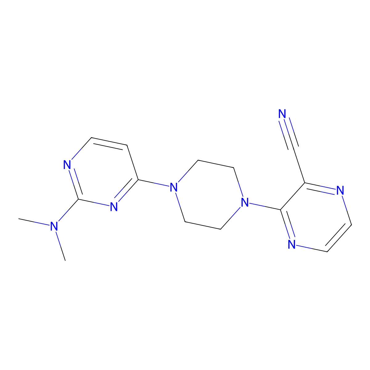 3-{4-[2-(Dimethylamino)pyrimidin-4-yl]piperazin-1-yl}pyrazine-2-carbonitrile molecular structure, CAS 2549043-46-9