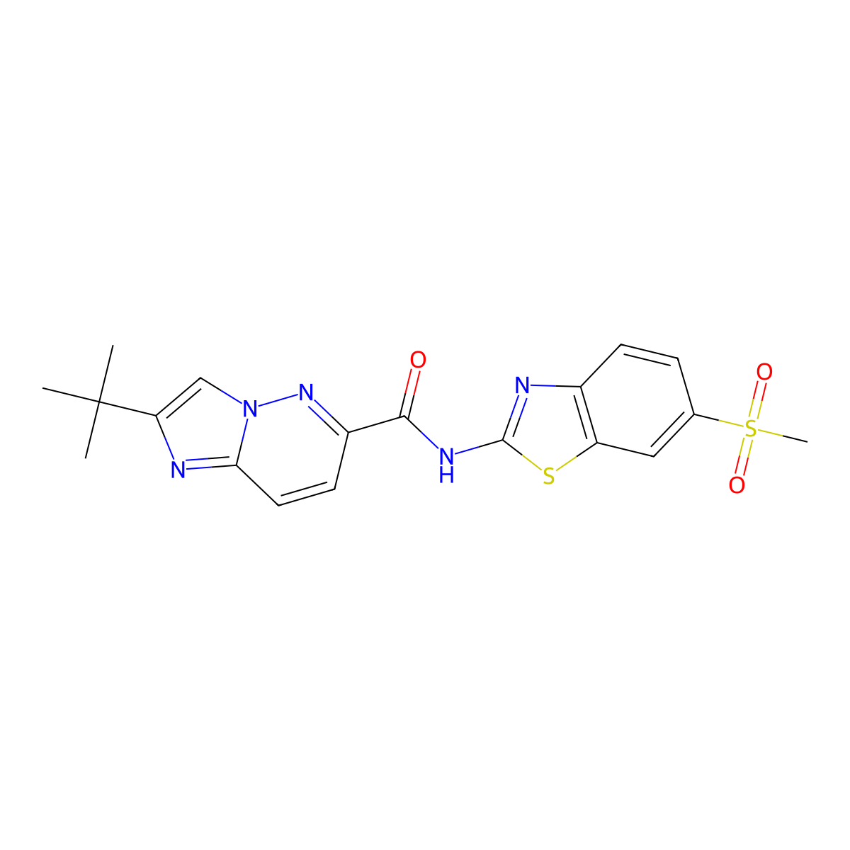 2-tert-butyl-N-(6-methanesulfonyl-1,3-benzothiazol-2-yl)imidazo[1,2-b]pyridazine-6-carboxamide molecular structure, CAS 2549043-52-7