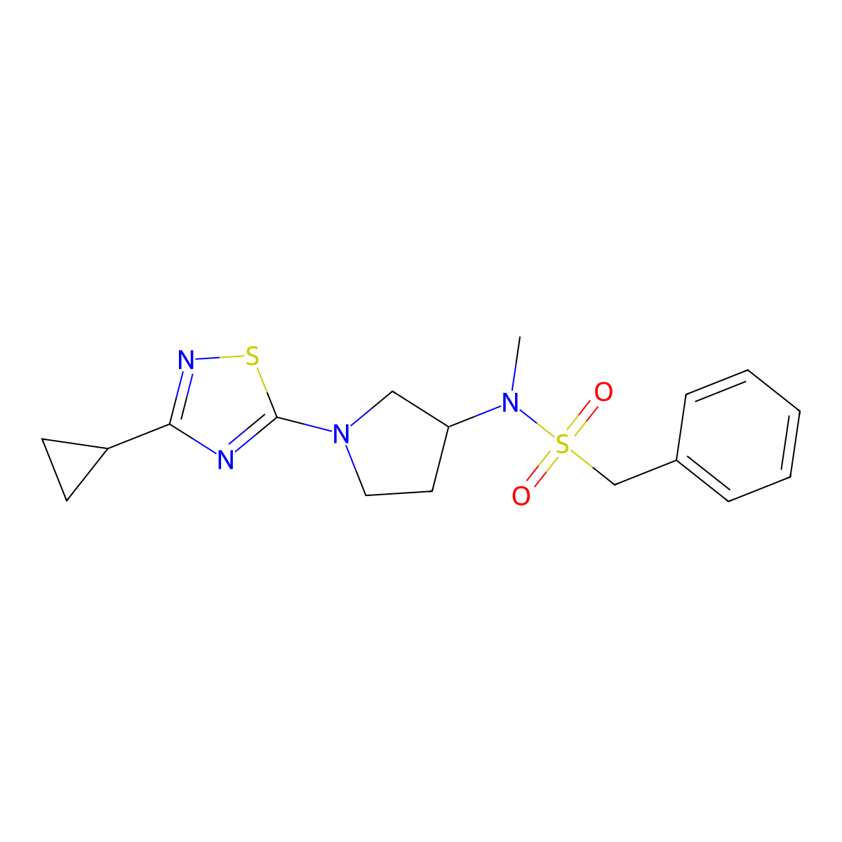 N-[1-(3-cyclopropyl-1,2,4-thiadiazol-5-yl)pyrrolidin-3-yl]-N-methyl-1-phenylmethanesulfonamide molecular structure, CAS 2549043-59-4