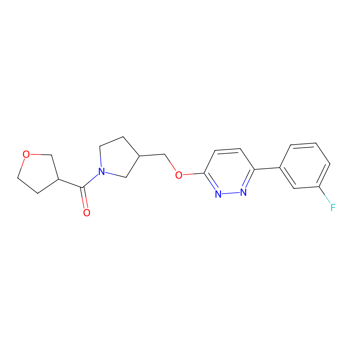 3-(3-Fluorophenyl)-6-{[1-(oxolane-3-carbonyl)pyrrolidin-3-yl]methoxy}pyridazine molecular structure, CAS 2549043-63-0