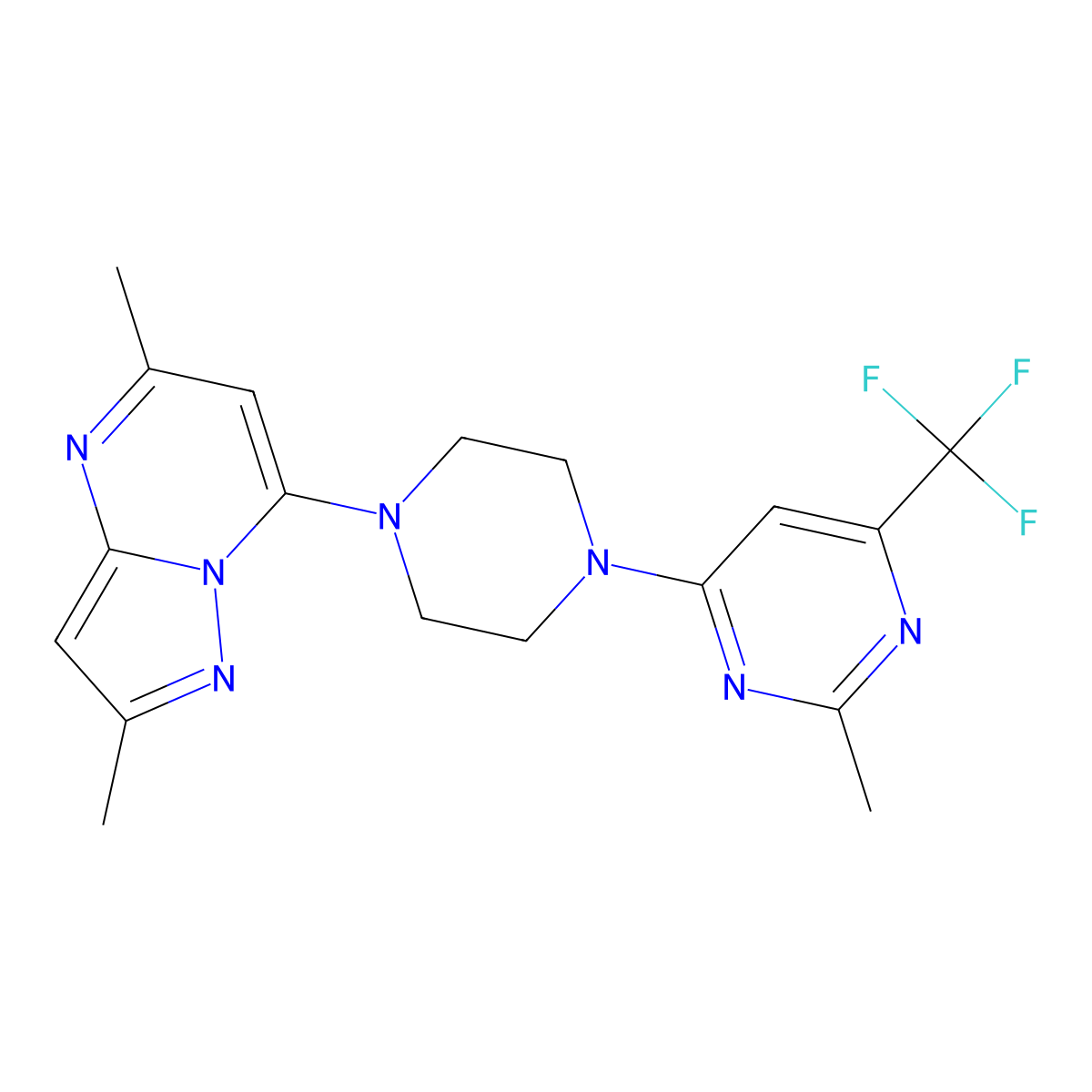 4-(4-{2,5-Dimethylpyrazolo[1,5-a]pyrimidin-7-yl}piperazin-1-yl)-2-methyl-6-(trifluoromethyl)pyrimidine molecular structure, CAS 2549043-65-2