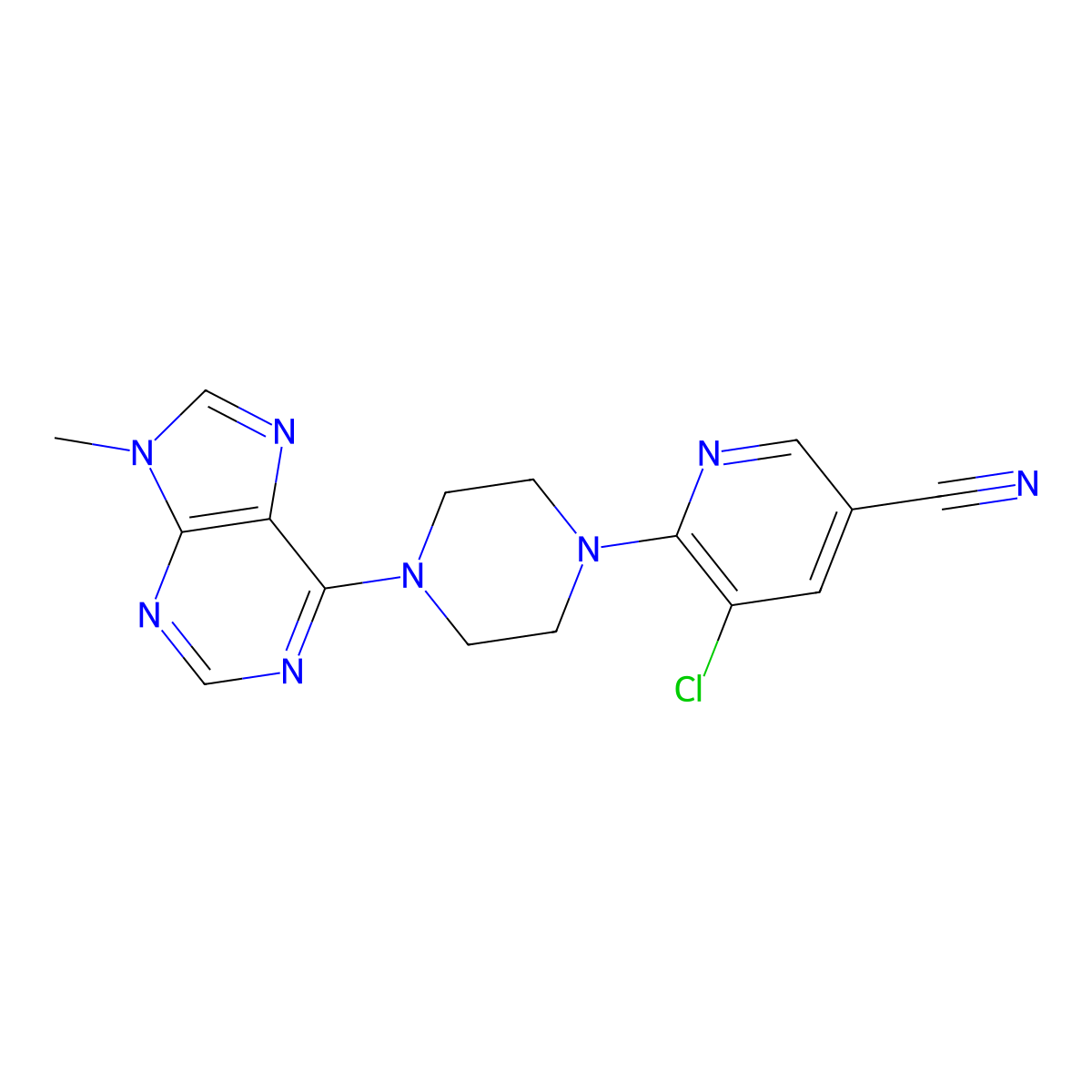 5-chloro-6-[4-(9-methyl-9H-purin-6-yl)piperazin-1-yl]pyridine-3-carbonitrile molecular structure, CAS 2549043-72-1