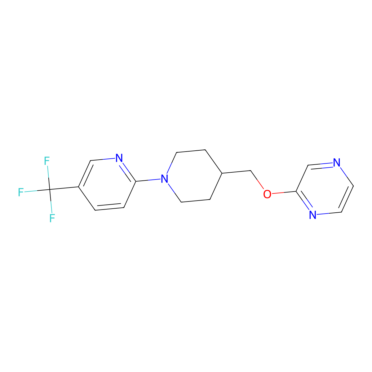 2-({1-[5-(Trifluoromethyl)pyridin-2-yl]piperidin-4-yl}methoxy)pyrazine molecular structure, CAS 2549043-79-8