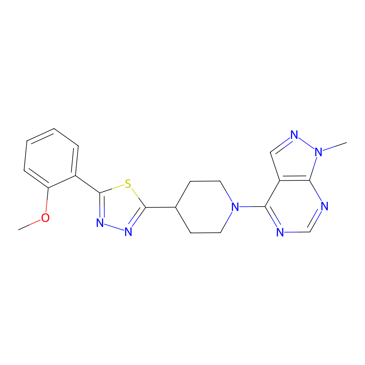 4-[5-(2-methoxyphenyl)-1,3,4-thiadiazol-2-yl]-1-{1-methyl-1H-pyrazolo[3,4-d]pyrimidin-4-yl}piperidine molecular structure, CAS 2549043-80-1