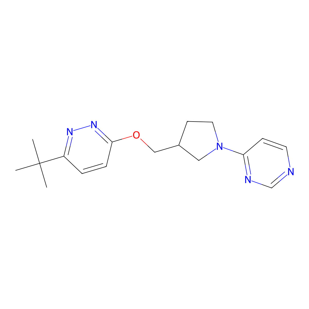 4-(3-{[(6-Tert-butylpyridazin-3-yl)oxy]methyl}pyrrolidin-1-yl)pyrimidine molecular structure, CAS 2549043-81-2