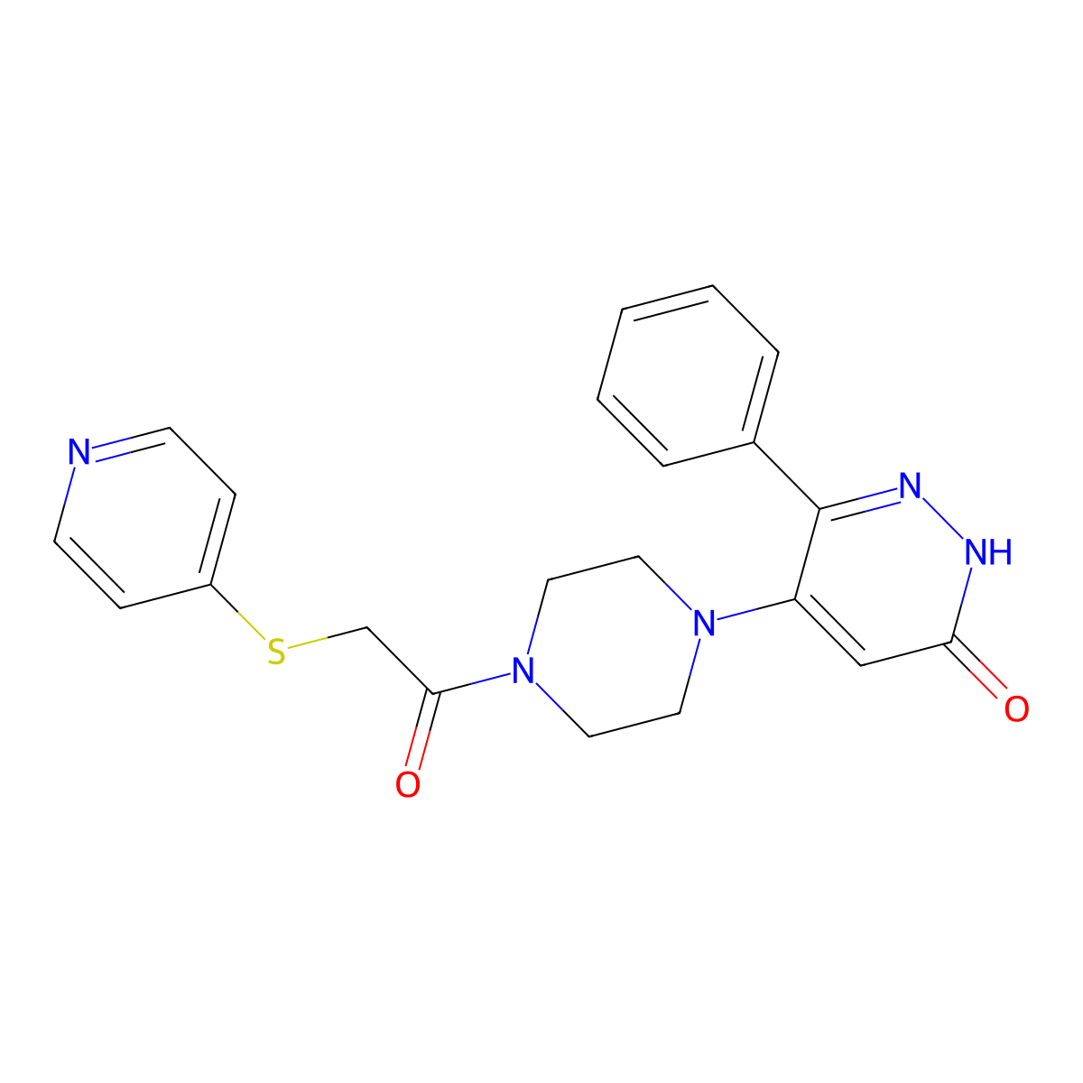 6-Phenyl-5-{4-[2-(pyridin-4-ylsulfanyl)acetyl]piperazin-1-yl}-2,3-dihydropyridazin-3-one molecular structure, CAS 2549043-83-4