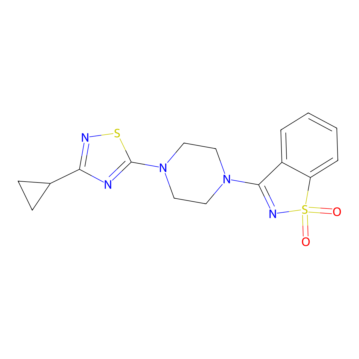 3-[4-(3-Cyclopropyl-1,2,4-thiadiazol-5-yl)piperazin-1-yl]-1lambda6,2-benzothiazole-1,1-dione molecular structure, CAS 2549043-85-6