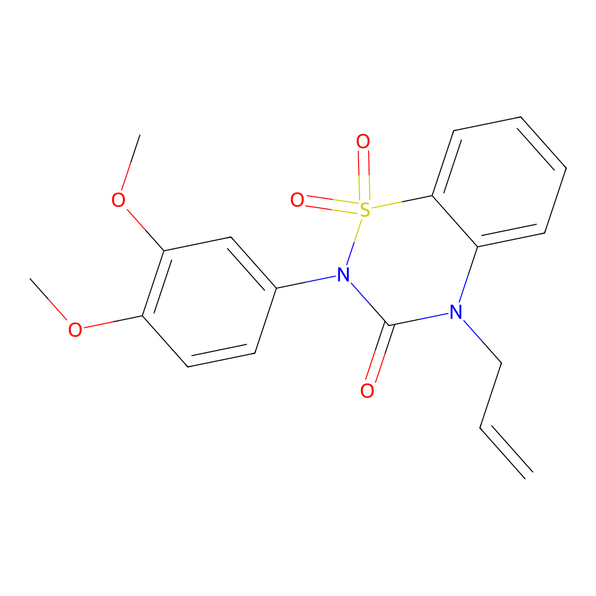 2-(3,4-Dimethoxyphenyl)-1,1-dioxo-4-prop-2-enyl-1lambda6,2,4-benzothiadiazin-3-one molecular structure, CAS 2549043-86-7