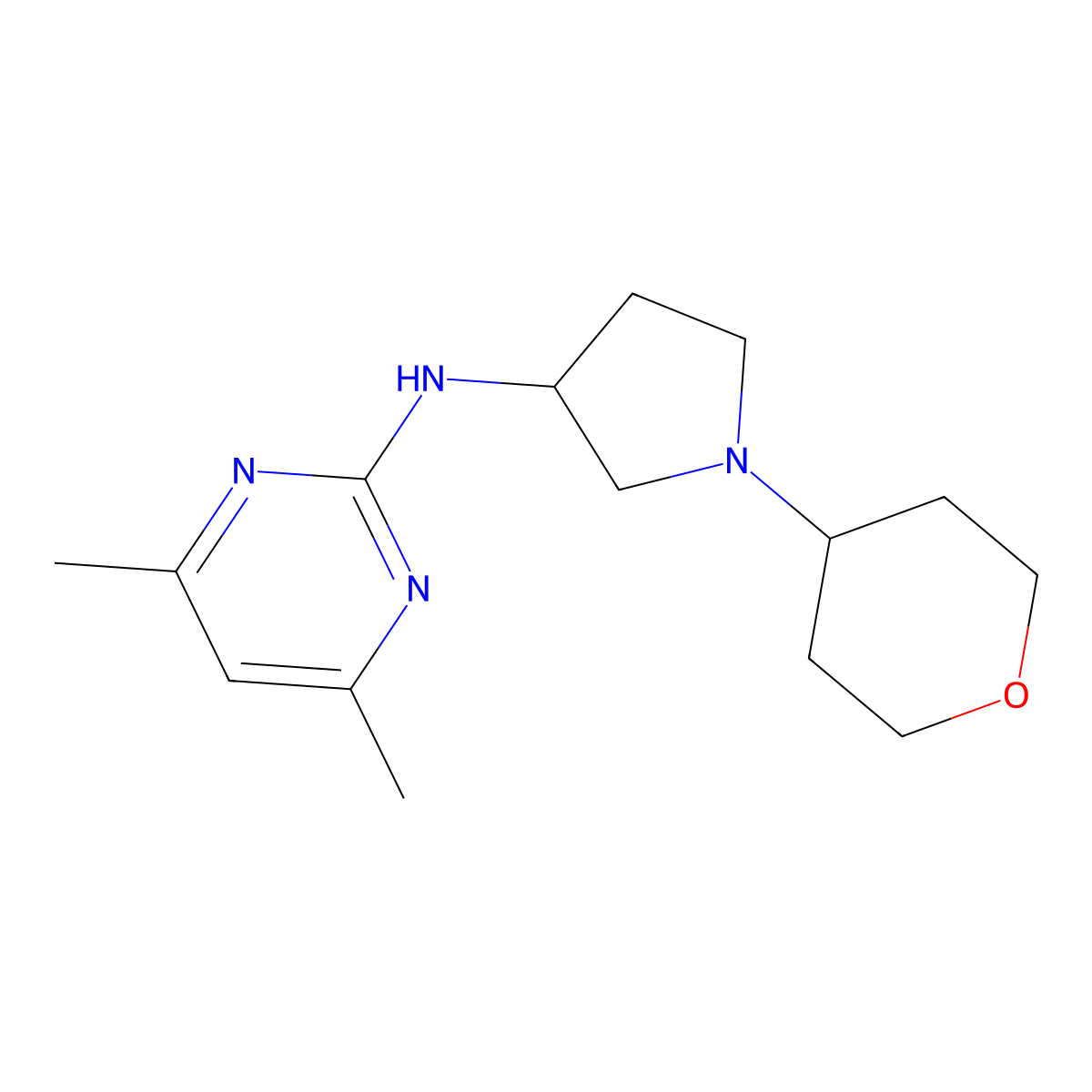 4,6-dimethyl-N-[1-(oxan-4-yl)pyrrolidin-3-yl]pyrimidin-2-amine molecular structure, CAS 2549043-88-9