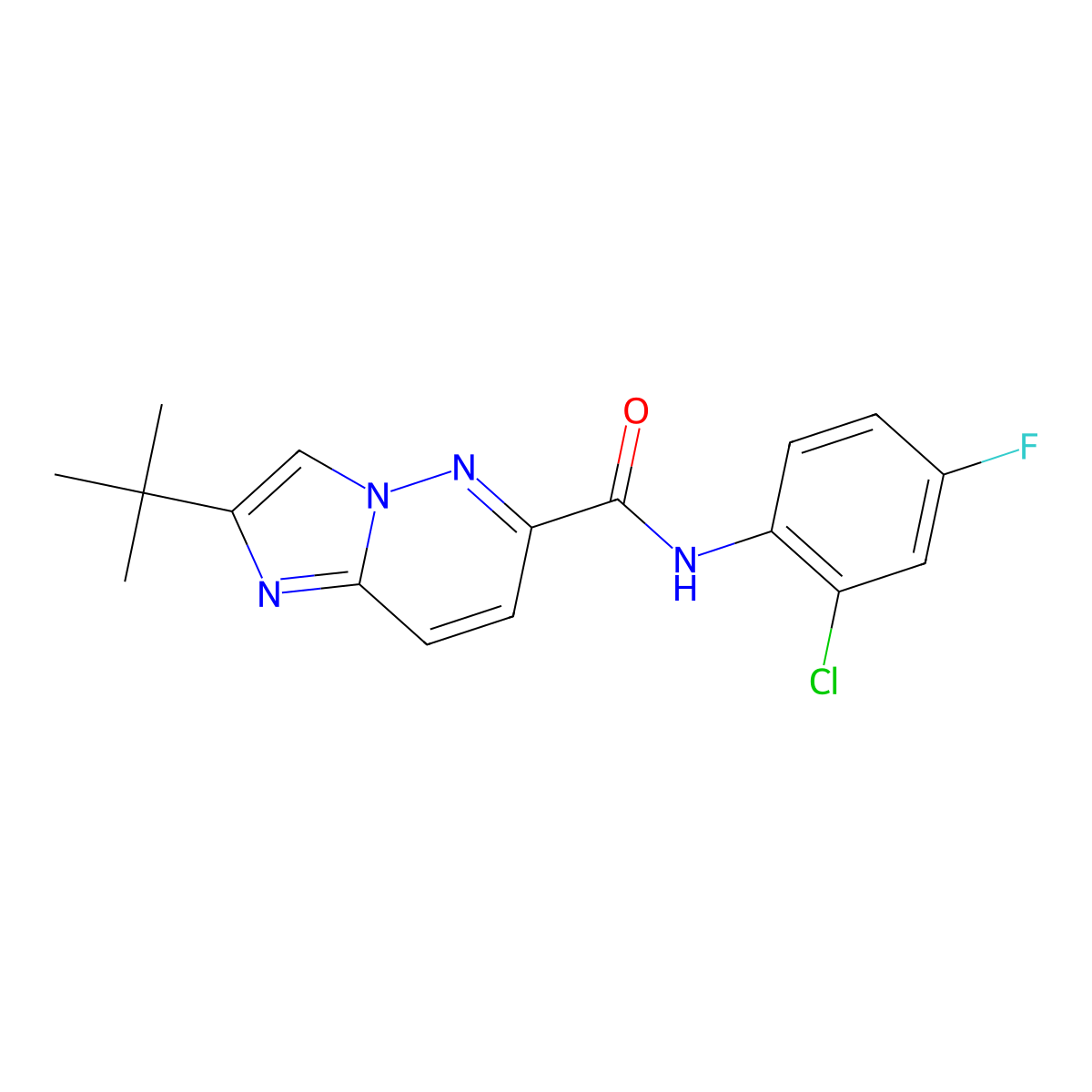 2-tert-butyl-N-(2-chloro-4-fluorophenyl)imidazo[1,2-b]pyridazine-6-carboxamide molecular structure, CAS 2549043-89-0