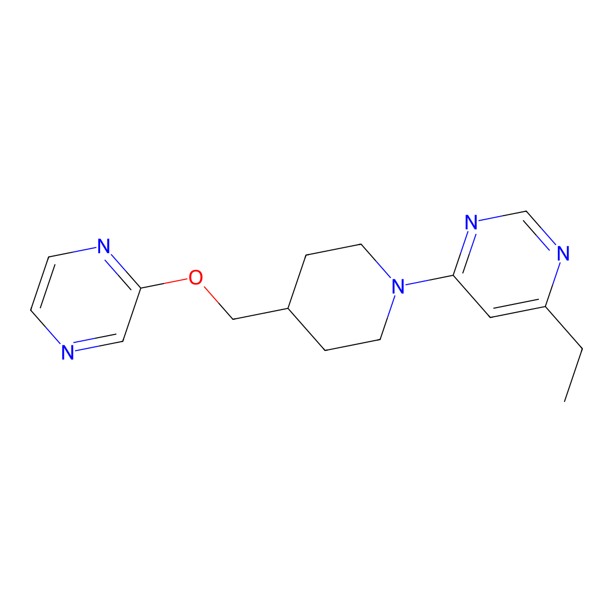 4-Ethyl-6-{4-[(pyrazin-2-yloxy)methyl]piperidin-1-yl}pyrimidine molecular structure, CAS 2549043-92-5