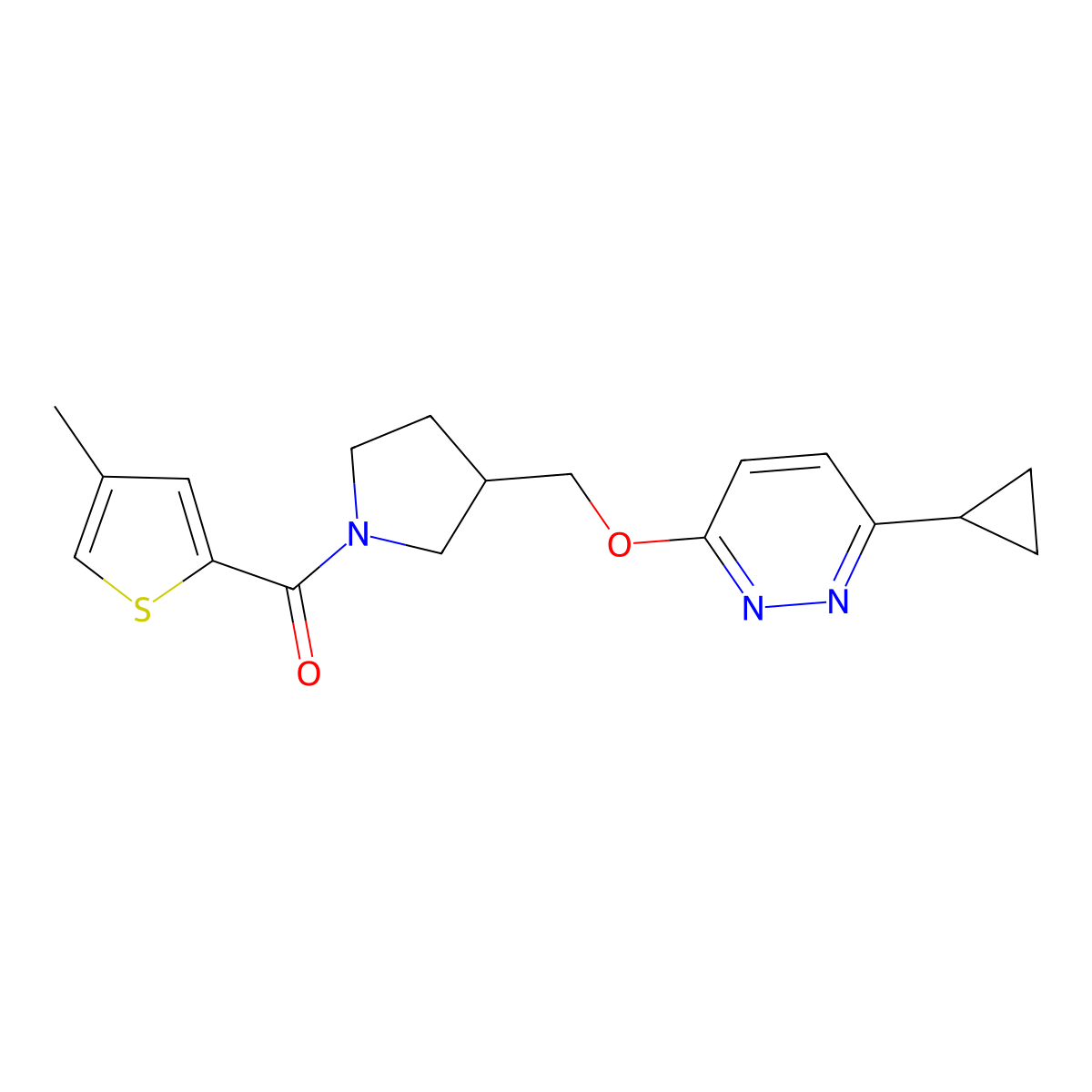 3-Cyclopropyl-6-{[1-(4-methylthiophene-2-carbonyl)pyrrolidin-3-yl]methoxy}pyridazine molecular structure, CAS 2549043-94-7