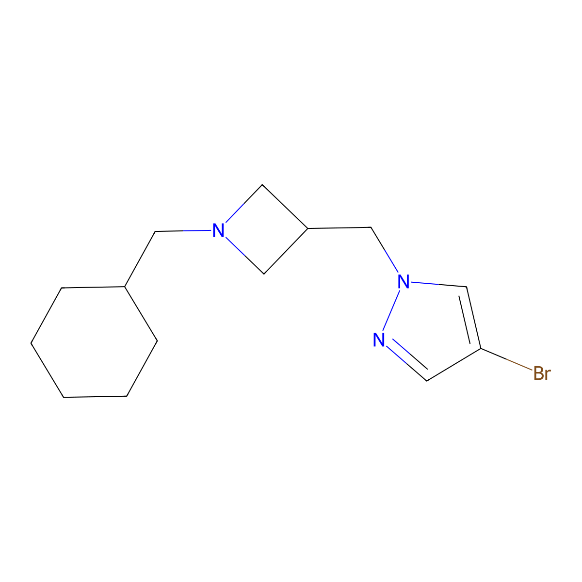 4-bromo-1-{[1-(cyclohexylmethyl)azetidin-3-yl]methyl}-1H-pyrazole molecular structure, CAS 2549043-96-9
